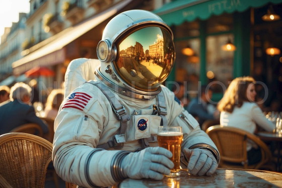 Image 1 of Photo Imprimée sur Plexi ou Aluminium / Série Limitée / Signée / Astronaute Café Parisien