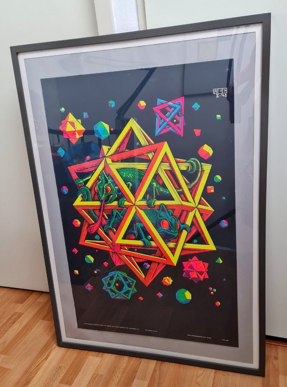 Image 1 of Escher zeefdruk Stars Artko Studios jaren 70 met lijst uniek