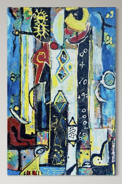 Jan Wille ( 1959 ) Grande peinture sur toile / Art Brut 