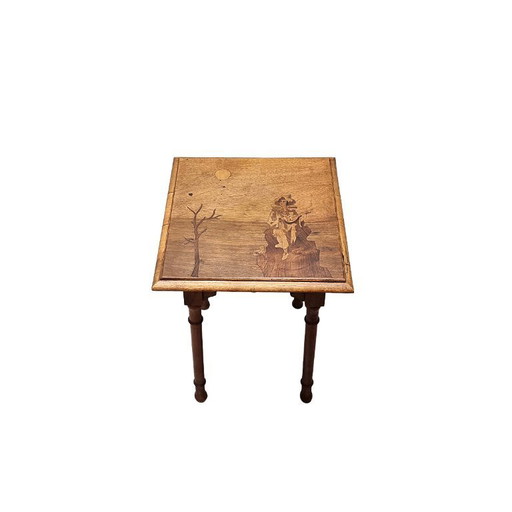 Antiek Franse bijzettafel met ingelegd blad, van rond 1900