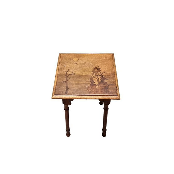 Image 1 of Mesa auxiliar francesa antigua con tapa con incrustaciones, de alrededor de 1900