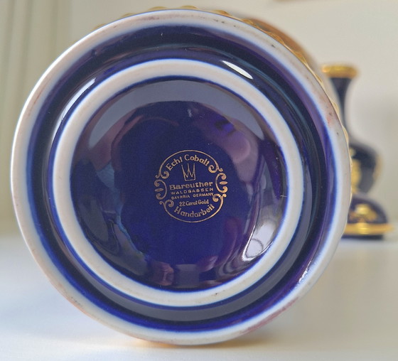 Image 1 of Bareuther Cupboard Set-Real Cobalt Porcelain - 3-Piece With Lid Vase