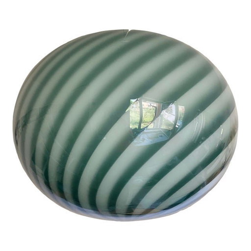 Contemporary Green And White Oval Pendant In Murano Glass