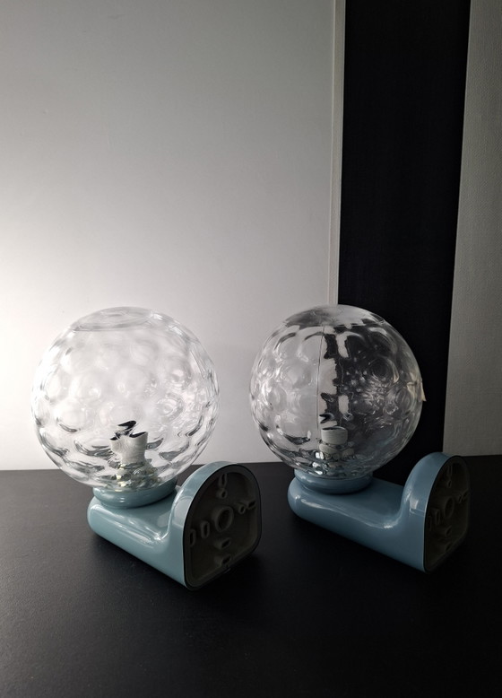 Retro Wall lights Grey-Blue by Tiger Set of 2 From the 70s – Glass, Plastic (photo 4 of 5)