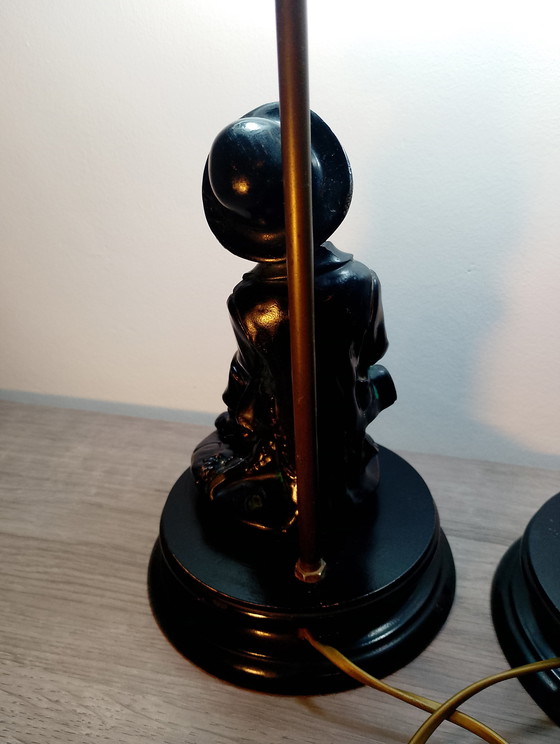 Image 1 of Pair of Pinto & Fils porcelain lamps, signed Portugal logo