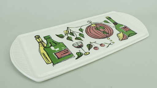 rectangular mid century ceramic cake plate with beautiful decor 1950s 1960s
