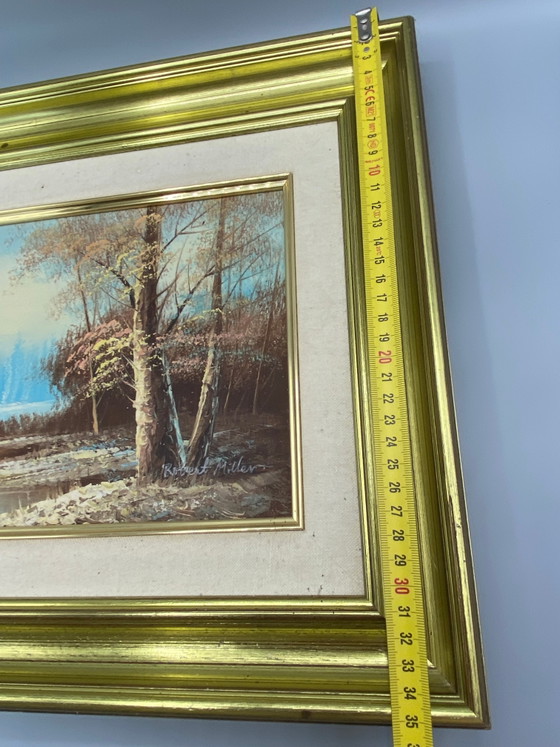 Oil on canvas signed Robert Miller, woodland river landscape, 20th century – Decorative Objects, Textile (photo 8 of 9)