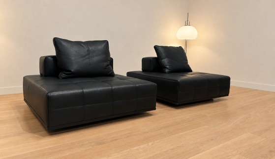 Minotti Lawrence Element Schwarzes Leder (2x), 2 Sitzer Sofas, Modern (Foto 4 von 19)
