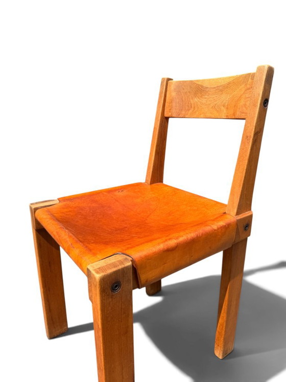Authentic Pierre Chapo S24 Brutalist Chair - Solid Elm & Leather – Dining chairs (photo 12 of 16)