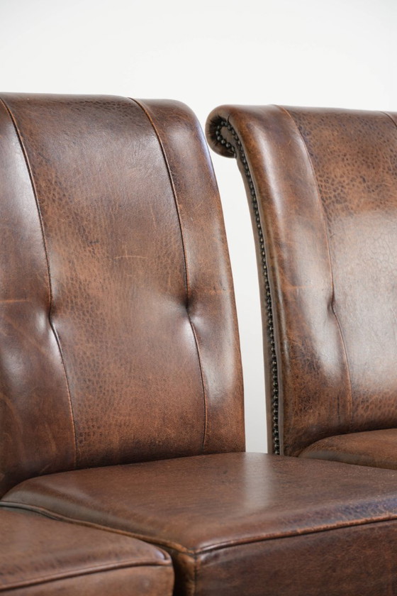 4x Beautiful large sheepskin dining chair in a dark cognac color with a lovely English look – Wood (photo 11 of 13)