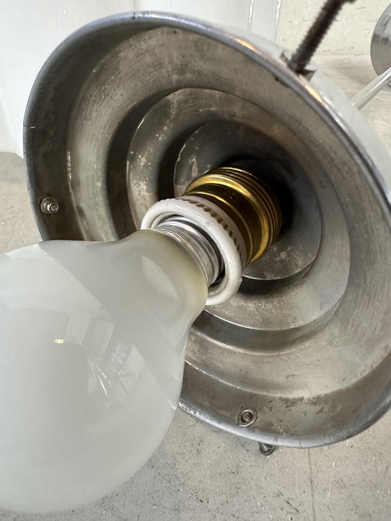 Image 1 of Art Deco pendant lamp - opaline and chrome