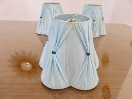 Image 1 of Set of 3 lampshades made of pale blue plastic strips. 1950