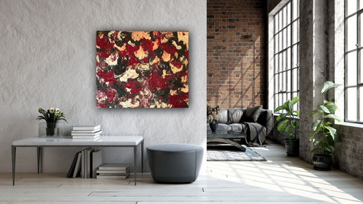 Peinture 'Roses' Acrylique sur lin 75x80 cm