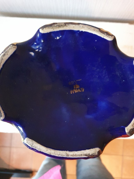 Image 1 of Exklusive italienische Keramikvase – kobaltblau mit Golddekor – 37 cm