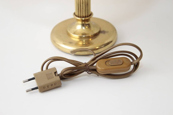 Image 1 of Brass table lamp with fabric border, 41cm, 1970s vintage