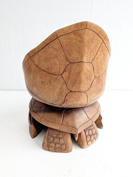 Fauteuil d'appoint tortue artisanal sculpté à la main, années 1970, Bois, Marron, Rustic (photo 7 sur 8)
