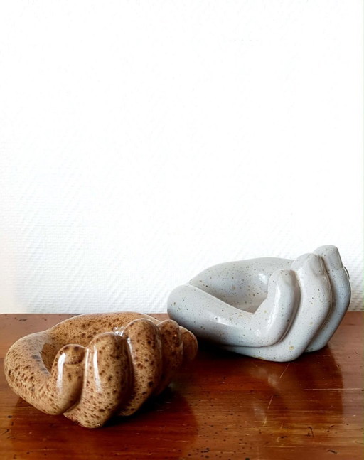 2x ceramic hand trinket trays, 1980s