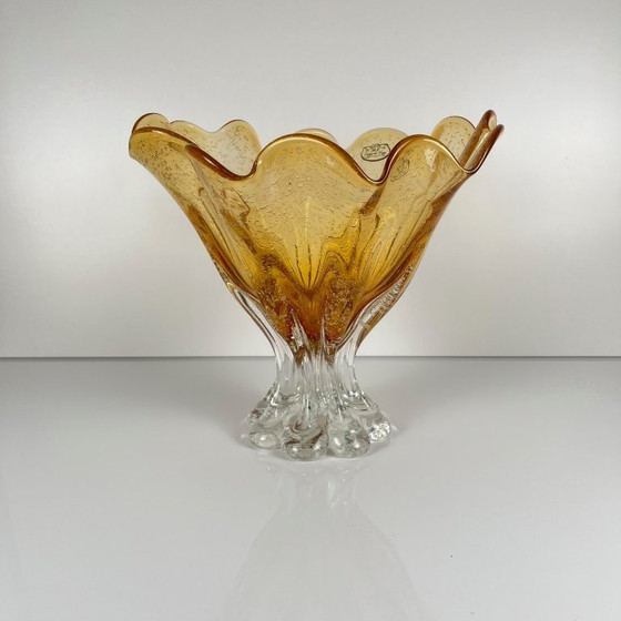 Image 1 of Murano-stijl amberkleurige glazen schaal, 1970