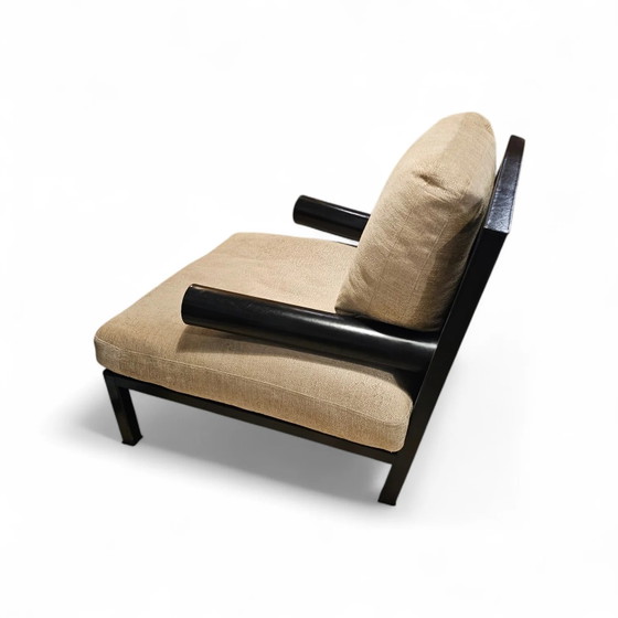 Poltrona 'Baisity' di Antonio Citterio per B&B Italia con cuscini in lino / Struttura in pelle nera – Poltrone (photo 4 of 5)
