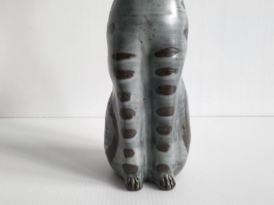 Image 1 of Vintage likeurfles uit de jaren 60 met kattenmotief, keramiek, jaren 60, zie handtekening.