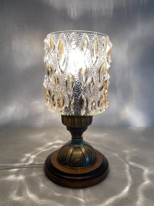 Vintage 1970s Amber Pressed Glass Table Lamp – tafellampen
