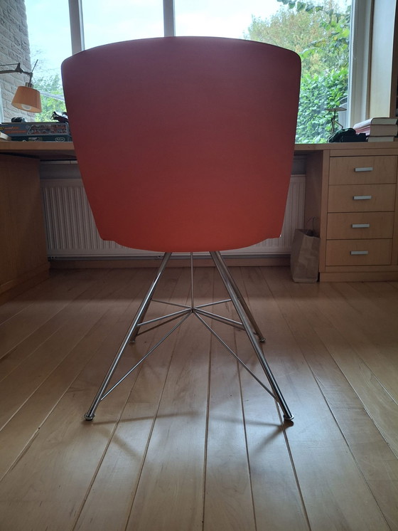 Image 1 of Orangefarbener Lederstuhl mit Metallbeinen