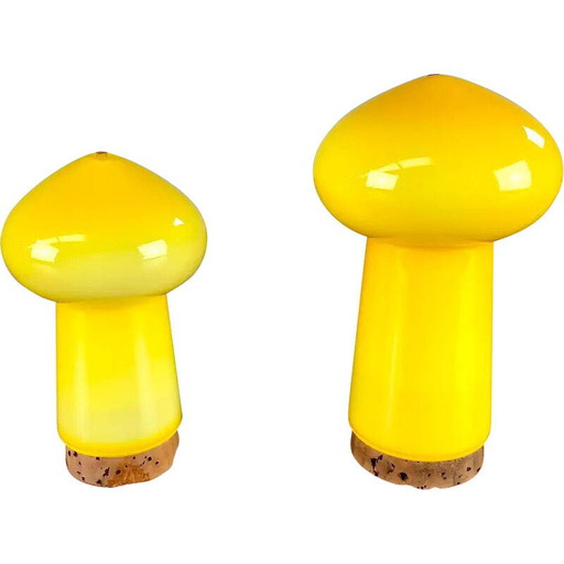Ensemble sel et poivre vintage danois en verre jaune par Michael Bang pour Holmegaard, 1970
