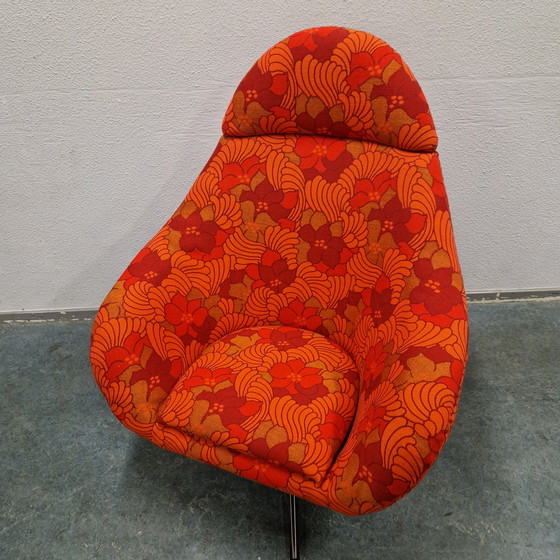 Image 1 of 60's vintage swivel armchair reupholstered orange floral armchair swivel armchair