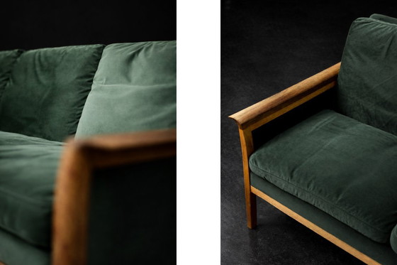 Image 1 of Divano e sedia vintage in palissandro norvegese e velluto verde bottiglia di Knut Sæter per Vatne Møbler, anni '60, set di 2