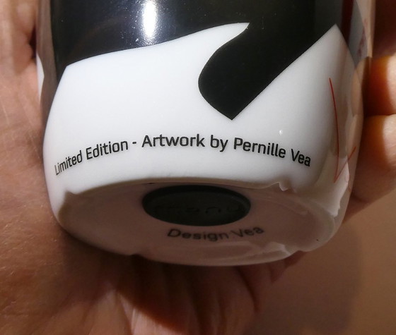 Image 1 of 3 Menu thermal mugs, design by Pernille Vea, Love series, 2 x black, 1 x red, Denmark 2000s