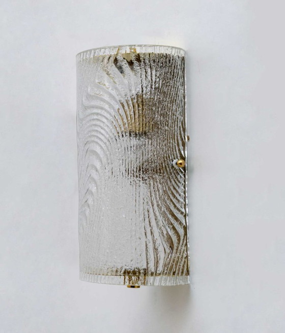Image 1 of Paire d'appliques murales italiennes modernes en verre de Murano et laiton "Corteccia", années 80
