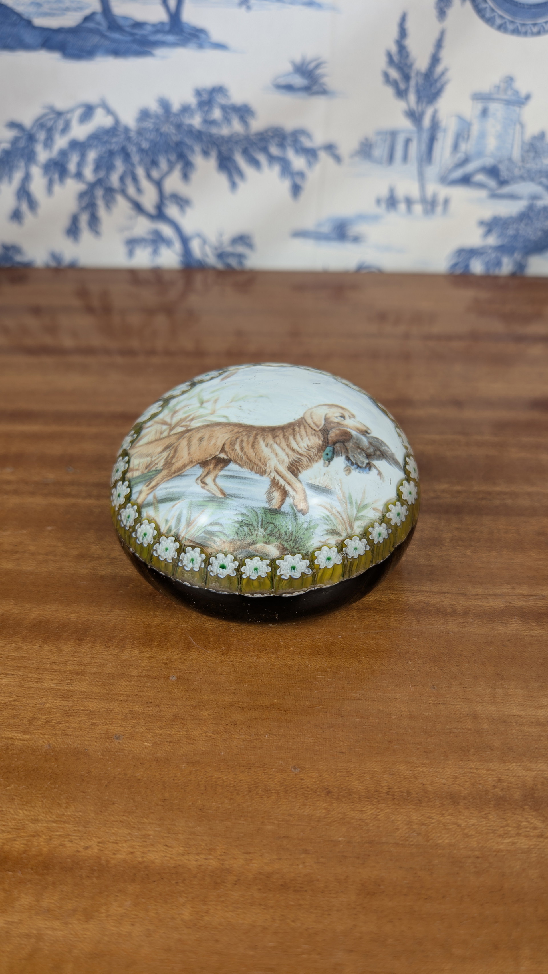 Baccarat crystal paper press with hunting dog and game millefiori