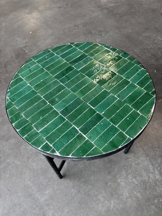 Handmade Moroccan Green Zellige Coffee Table, Indoor & Outdoor, 60 cm, leslosanges, Side tables, Ceramic (photo 9 of 11)