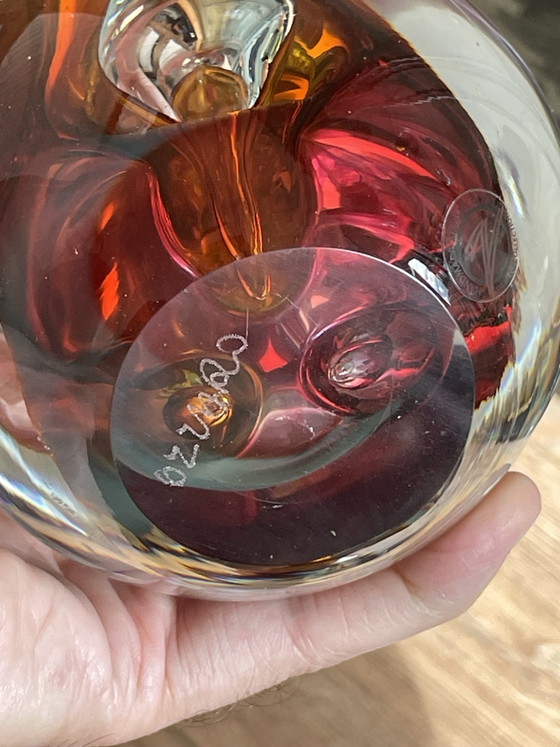 Image 1 of Ozzaro Studio-Kunstglas „Regentropfen“, signiertes orange-rotes Kristall aus Böhmen