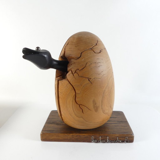 Scultura in legno firmata, raffigurante un serpente che si schiude da un uovo. – beeldhouwkunst, Metal, Wood (photo 2 of 6)