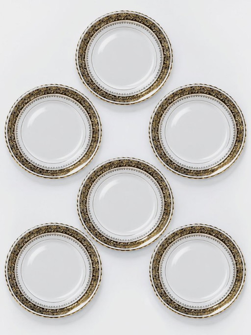 Set of 6 vintage ADP L Royal Limoges dinner plates, gilded porcelain - 2