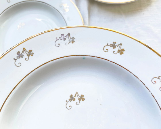 4 L'Amandinoise Gilded Floral White Porcelain Deep Plates – Crockery (photo 6 of 8)