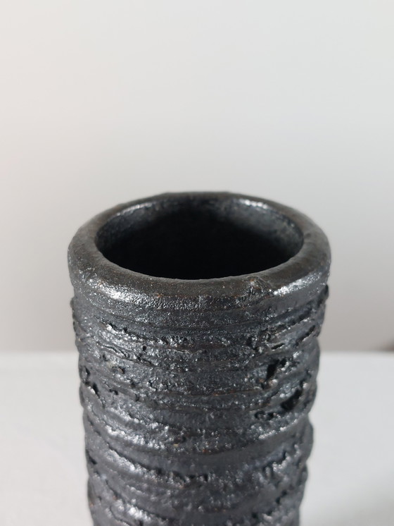 Image 1 of Small vintage mid-century brutalist vase with oxide glaze