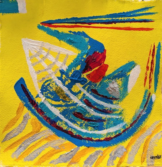 Image 1 of Abstract Expressionist St Ives Porthmeor Beach Painting by Nigel Waters on 300gsm Cotton Rag Paper Unframed 20x20cm