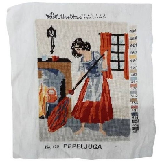 Image 1 of Vintage hand embroidered tapestry, Cinderella, gobelin, unframed