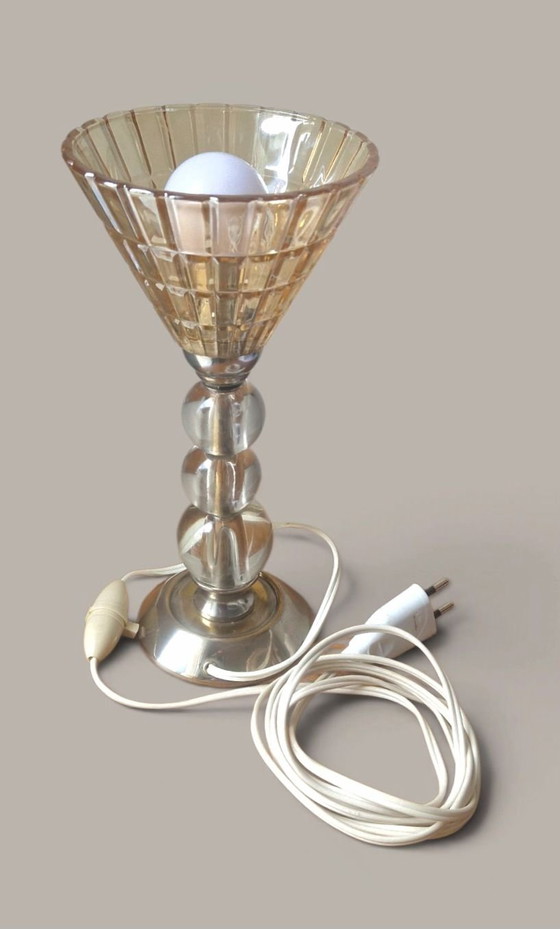 Modernist Glass and Metal Lamp - Jacques ADNET Style - 1950s – Table lamps (photo 14 of 15)