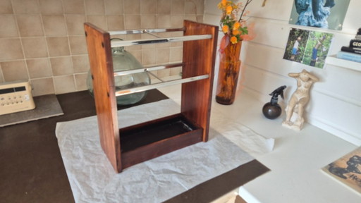 Paragüero vintage de mediados de siglo con chapa de palisandro y detalles cromados. – paraplubak, Wood
