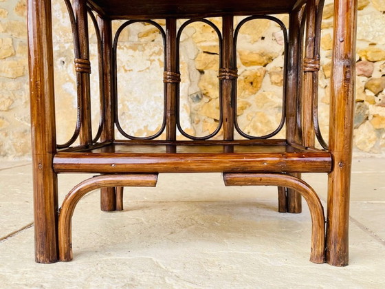 Image 1 of Vintage bamboe en rotan 3-laags plank, jaren 60