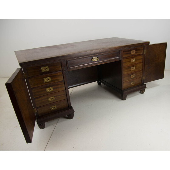 Image 1 of Vintage freestanding desk in wood and brass, 1920s