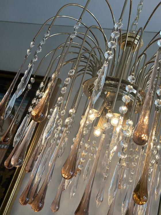 Lustre XL vintage en cristal rose en forme de larme de Murano – Copper, Crystal (photo 9 of 11)