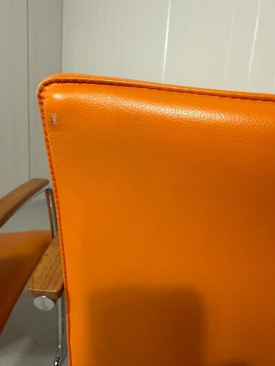 Image 1 of 4 x Leolux Freyr Stühle in orangefarbenem Leder