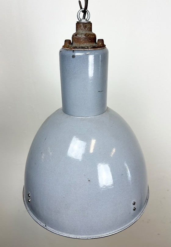 Image 1 of Bauhaus-Industrie-Hängeleuchte aus grauem Emaille, 1950er Jahre