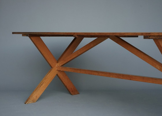 Image 1 of Rustic Cherry & Oak Wood Farmhouse X-Frame Dining Table, 1940s