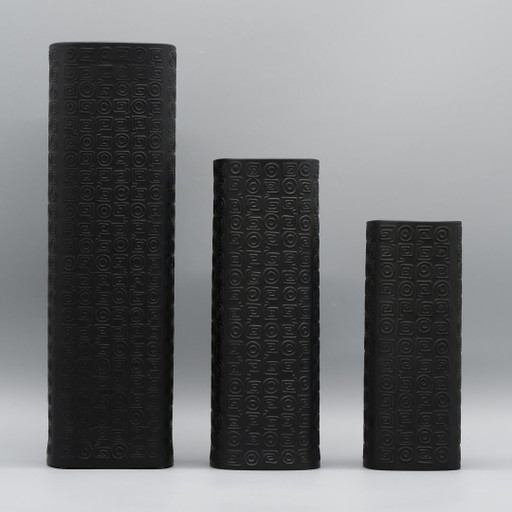 Cuno Fischer Rosenthal Studio-Linie Matte Porcelaine Noire Vase Trio 30+22+18 Cm