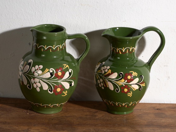 Pair of Vintage Glazed Ceramic Jugs, Central Europe, circa 1950 #6, Crockery, Yellow (photo 3 of 10)